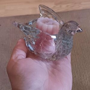 avon Glass Bird Candle Holder with Pink Candle